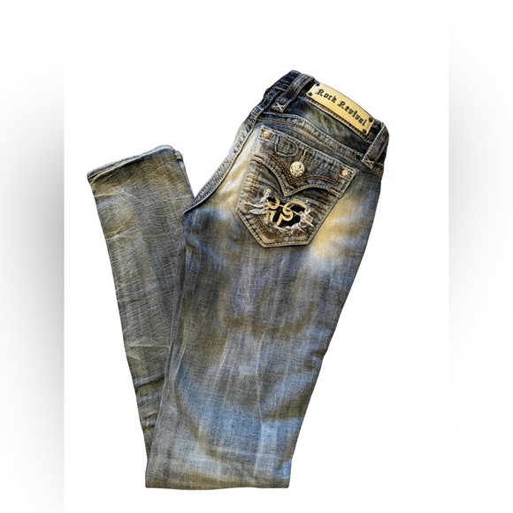 Rock Revival Denim - Rock Revival Arda Faded Blue Distressed Skinny Denim Jeans Size 25